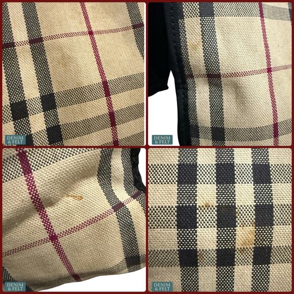Burberry Nova Check Canvas Tote Bag Beige Black Red Plaid Shoulder Shopper Italy - Picture 13 of 14